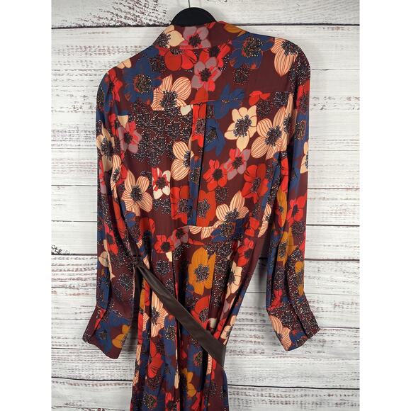 Elie Tahari Dress Women's Medium Multicolor Floral Shirt Style Belted - Picture 13 of 16